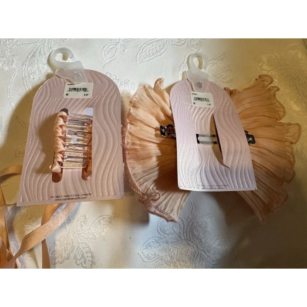 NORDSTROM 2 PC Peach Pink Hair Bow Accessories Bundle Lot Bows Barrettes NEW